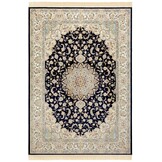 Oosters Velours Vloerkleed Antik Nain Donkerblauw Creme