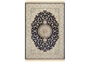 Oosters Velours Vloerkleed Antik Nain Donkerblauw Creme