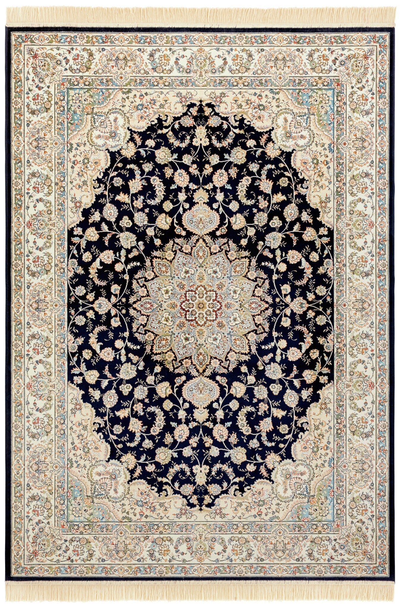 Oosters Velours Vloerkleed Antik Nain Donkerblauw Creme