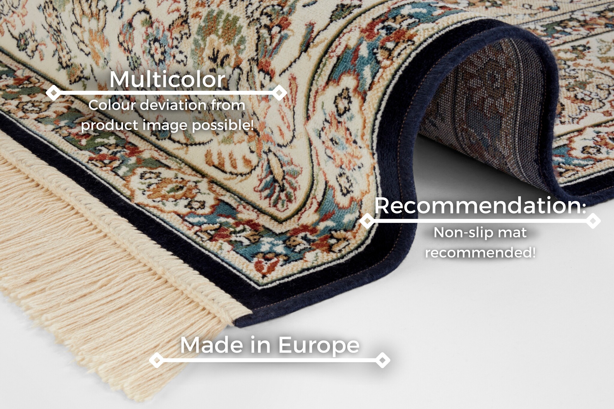 Oosters Velours Vloerkleed Antik Nain Donkerblauw Creme