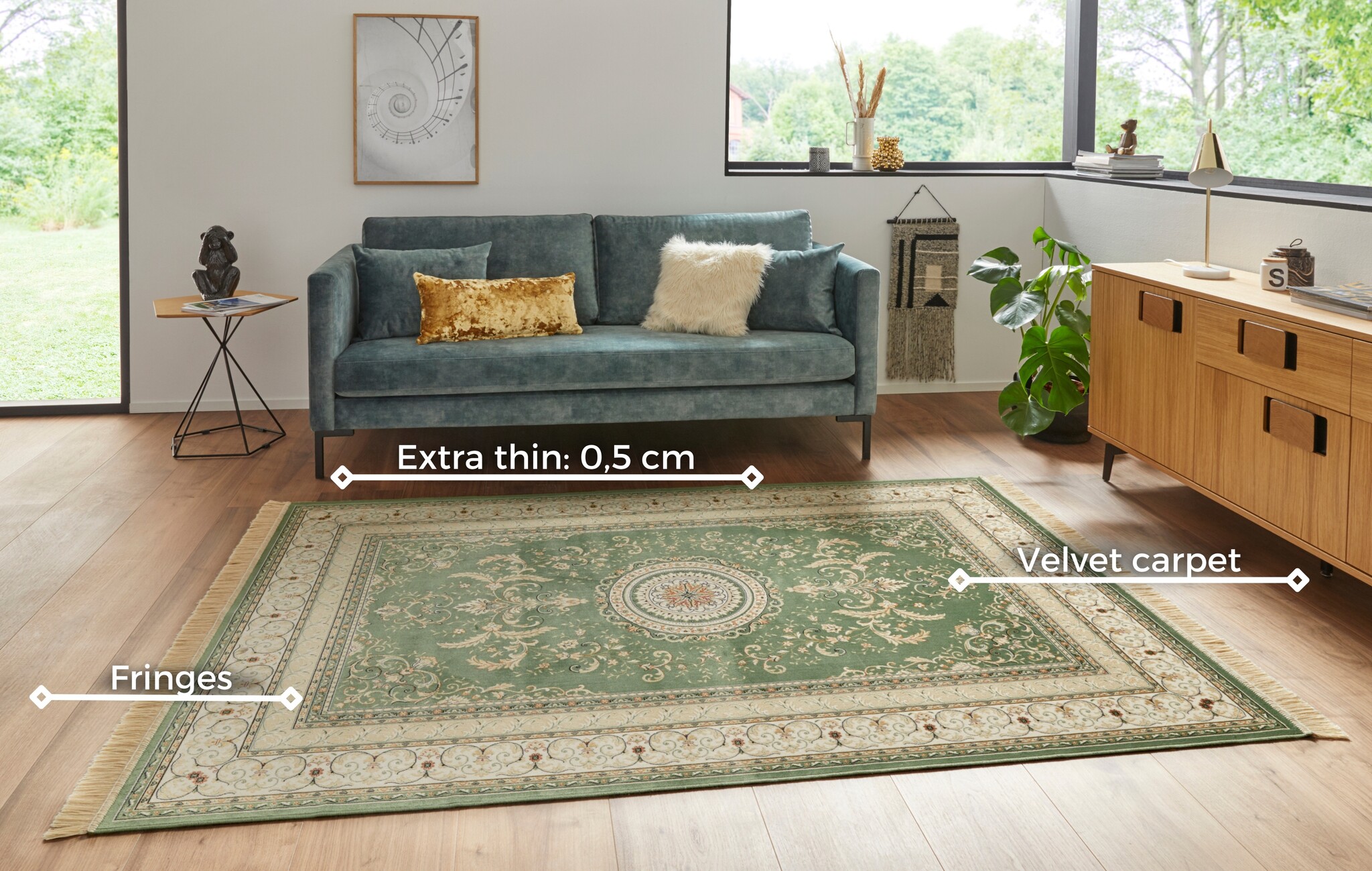 Oosters Velours Vloerkleed Antik Negar Groen