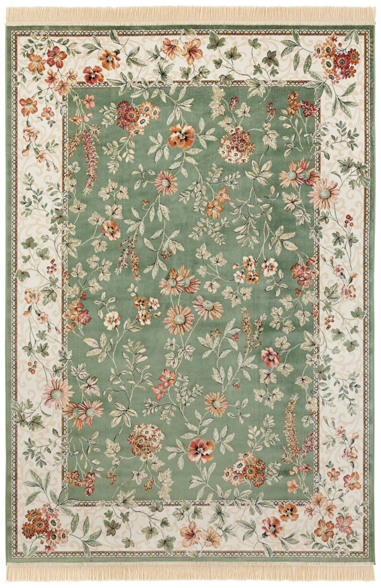 Oosters Velours Vloerkleed Flowers Groen