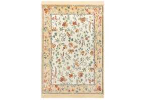Oosters Velours Vloerkleed Flowers Creme