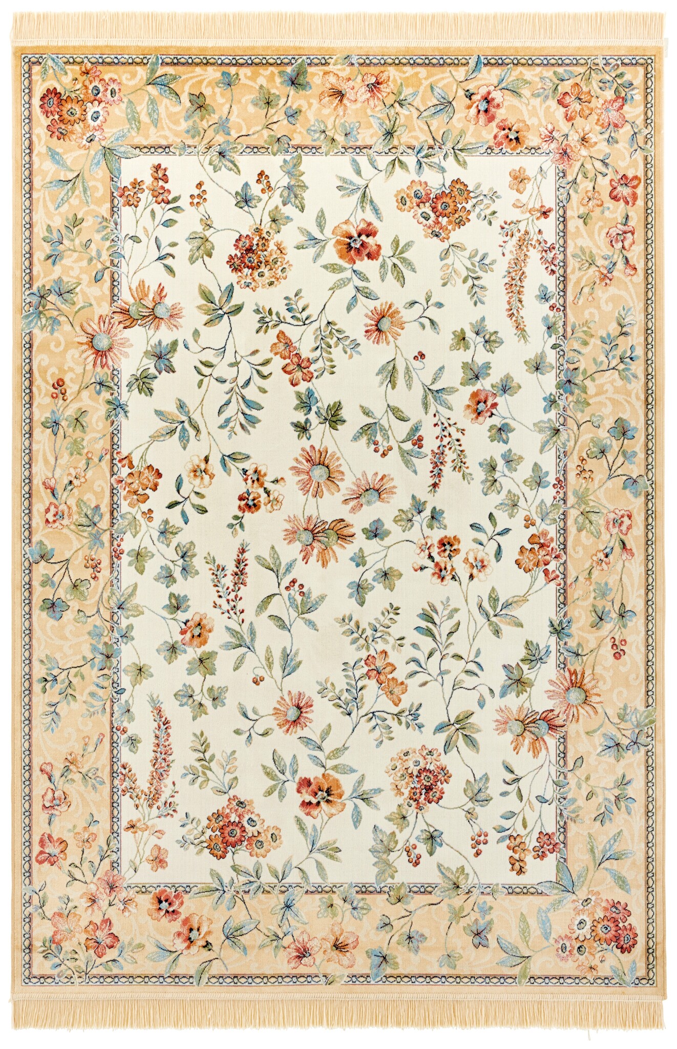 Oosters Velours Vloerkleed Flowers Creme