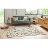 Oosters Velours Vloerkleed Flowers Creme