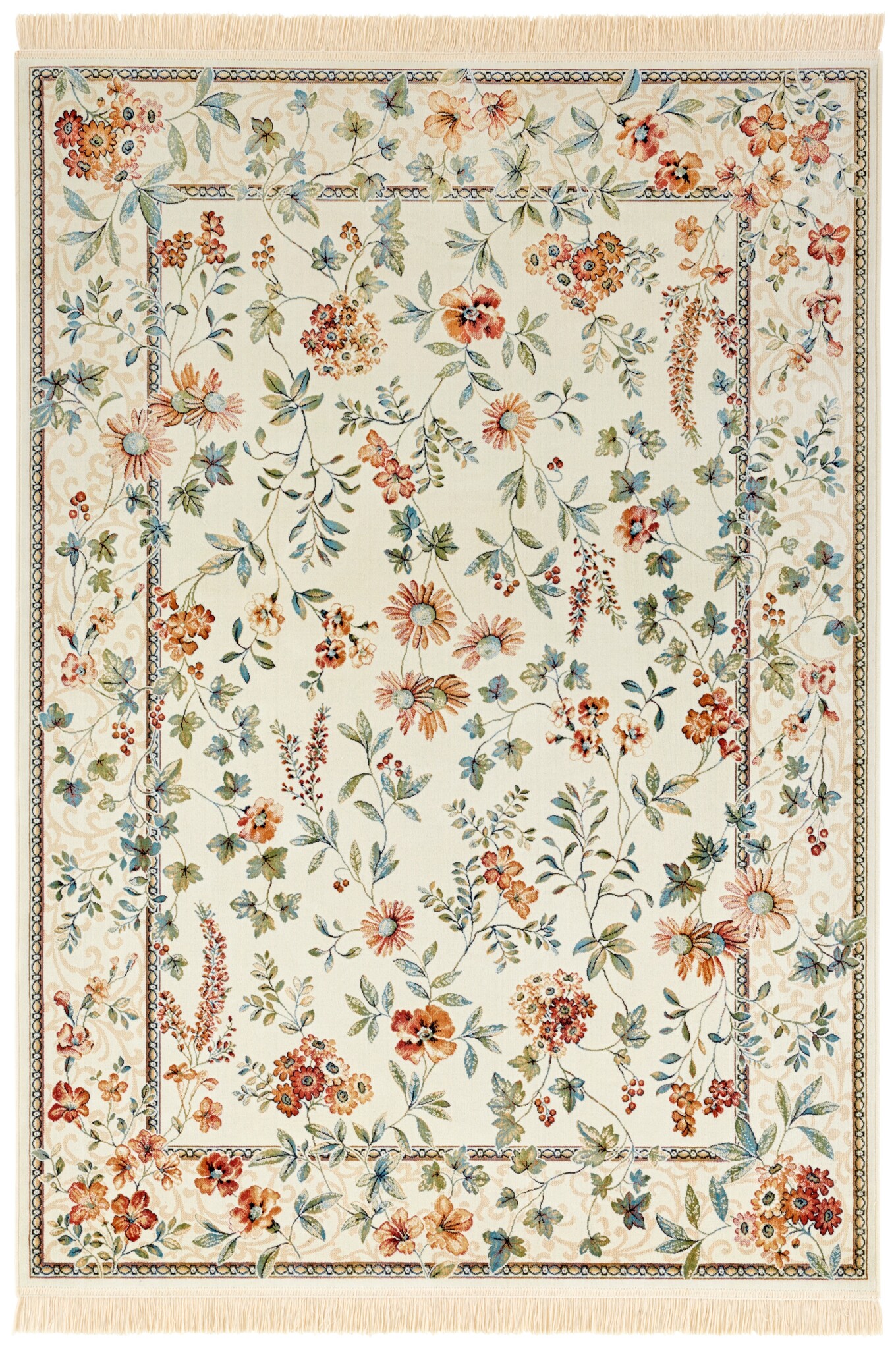 Oosters Velours Vloerkleed Flowers Creme