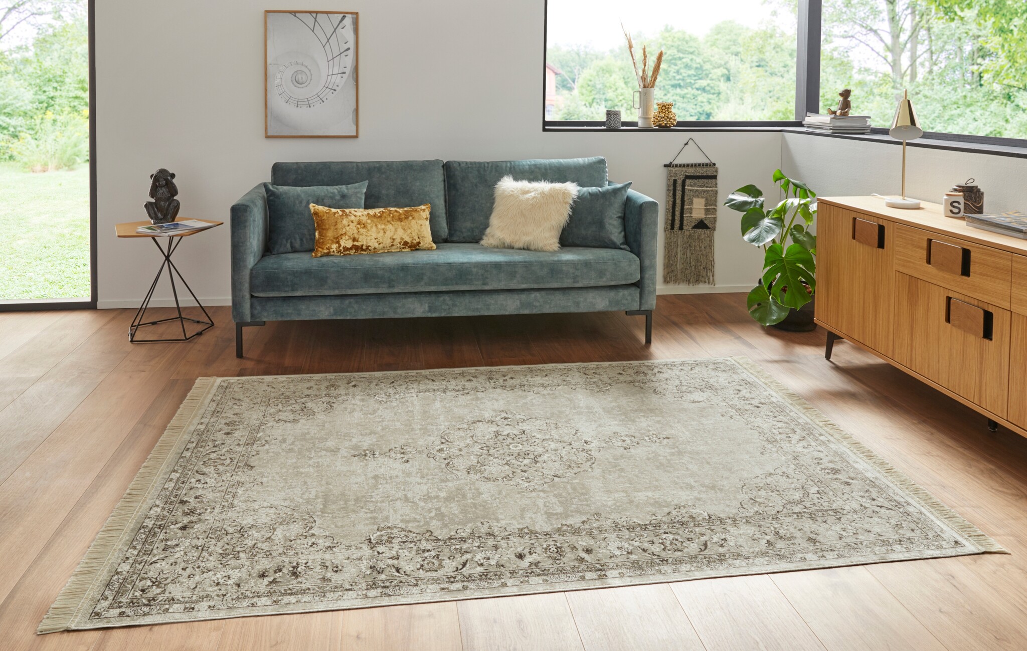 Oosters Velours Vloerkleed Vintage Medaillon Creme