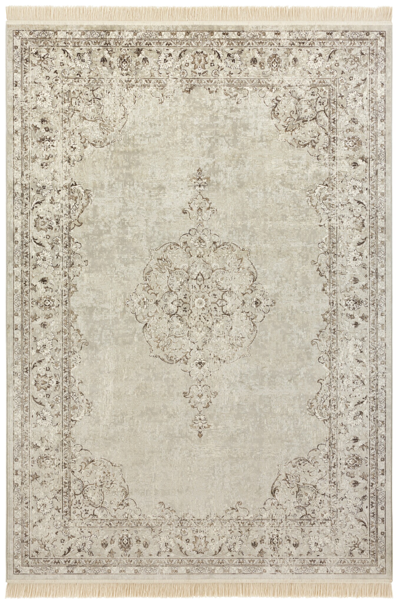 Oosters Velours Vloerkleed Vintage Medaillon Creme