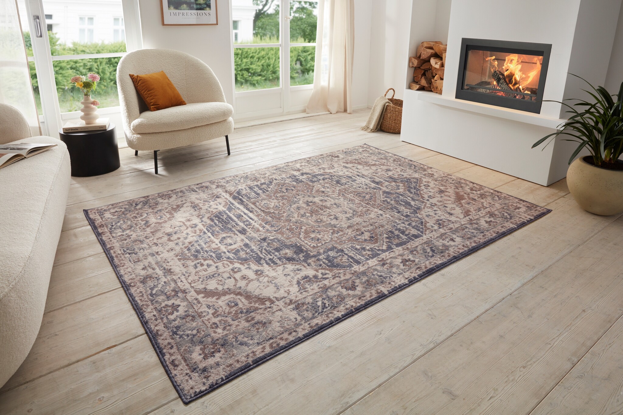 Vintage Vloerkleed Sand Creme Blauw