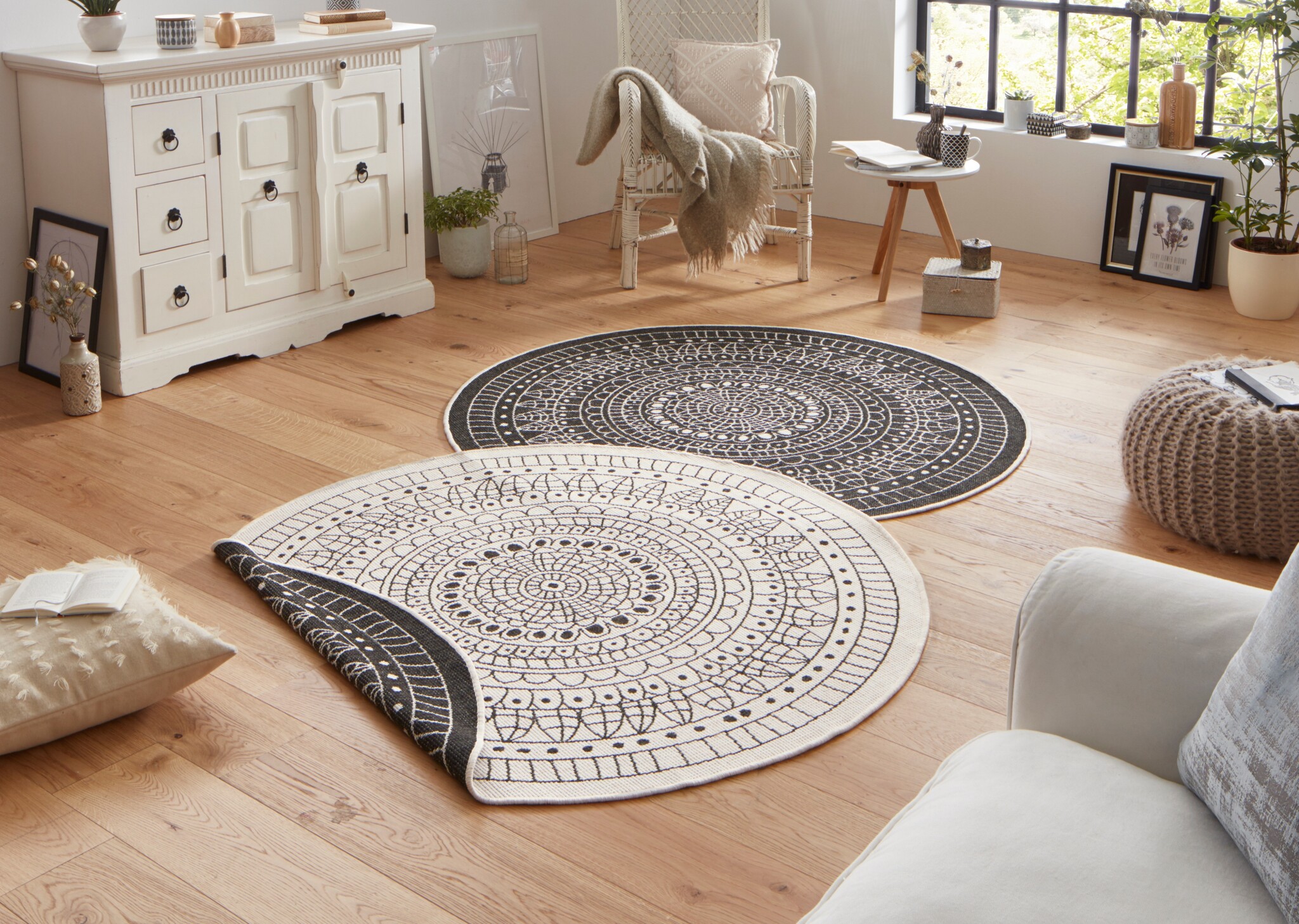 Buitenkleed Porto Rond Zwart Creme