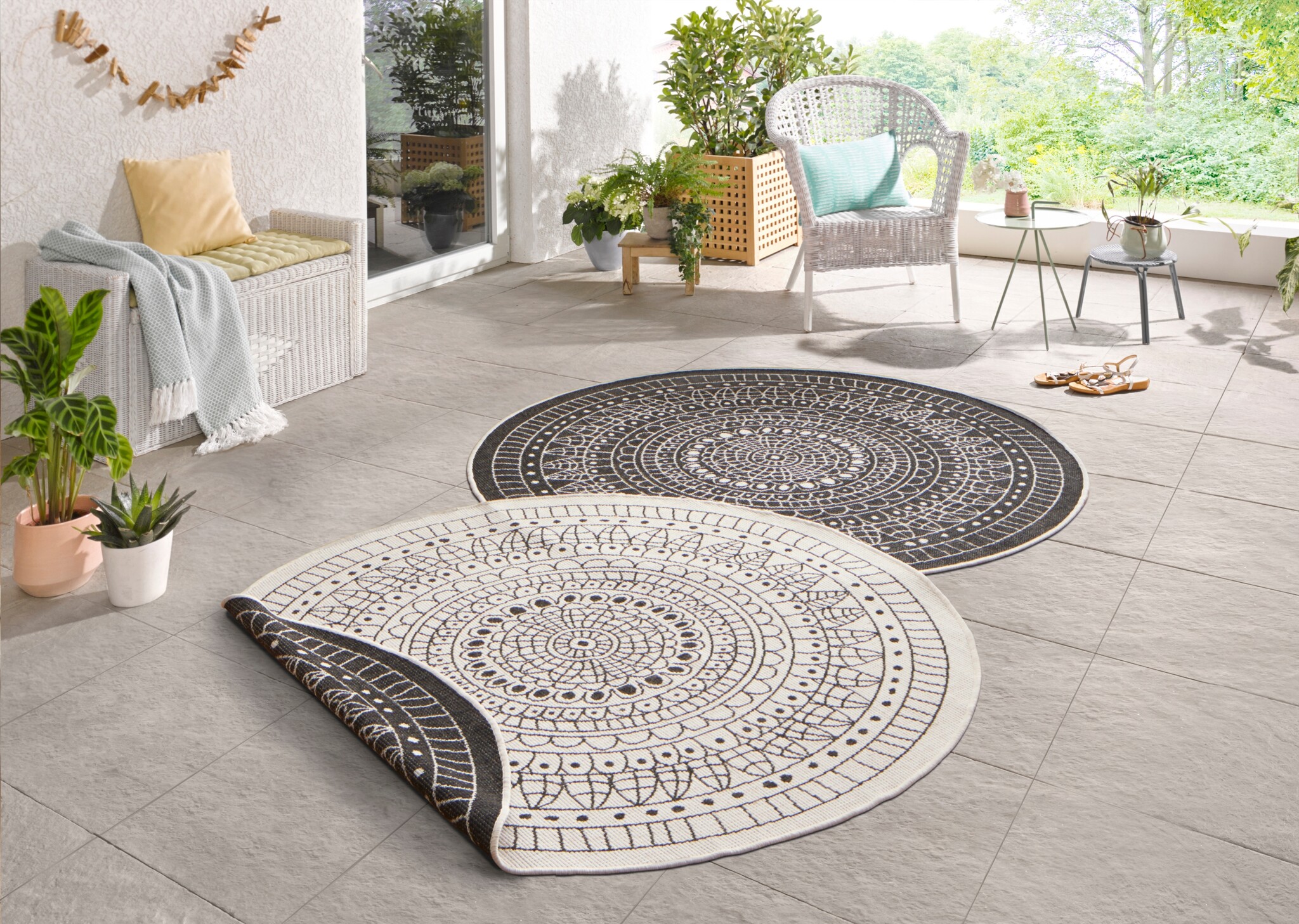Buitenkleed Porto Rond Zwart Creme