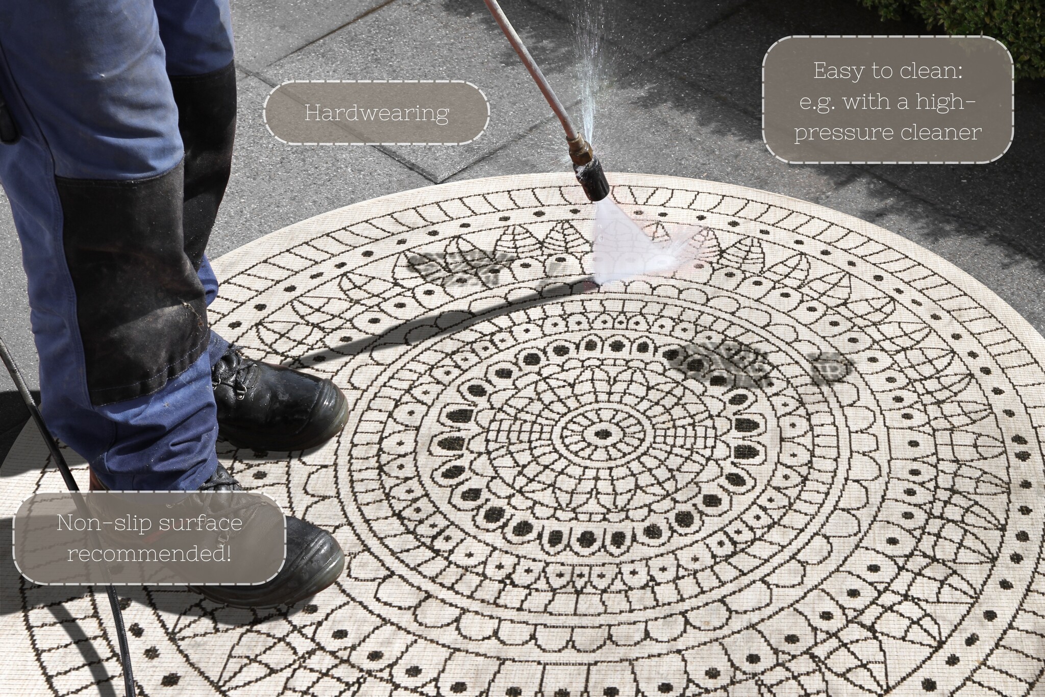 Buitenkleed Porto Rond Zwart Creme