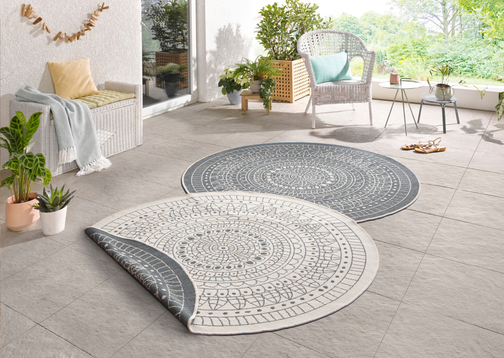 Buitenkleed Porto Rond Grijs Creme