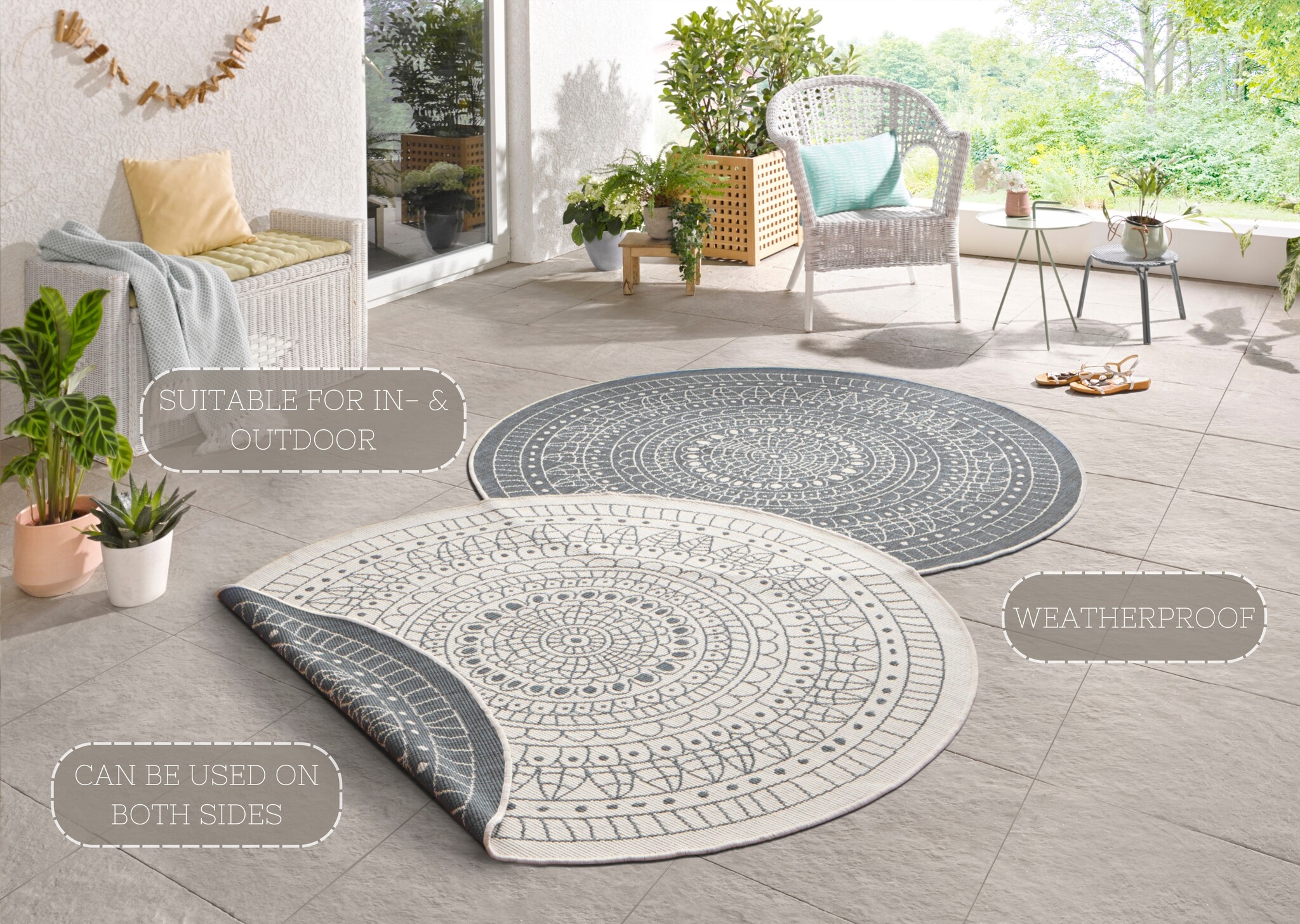 Buitenkleed Porto Rond Grijs Creme