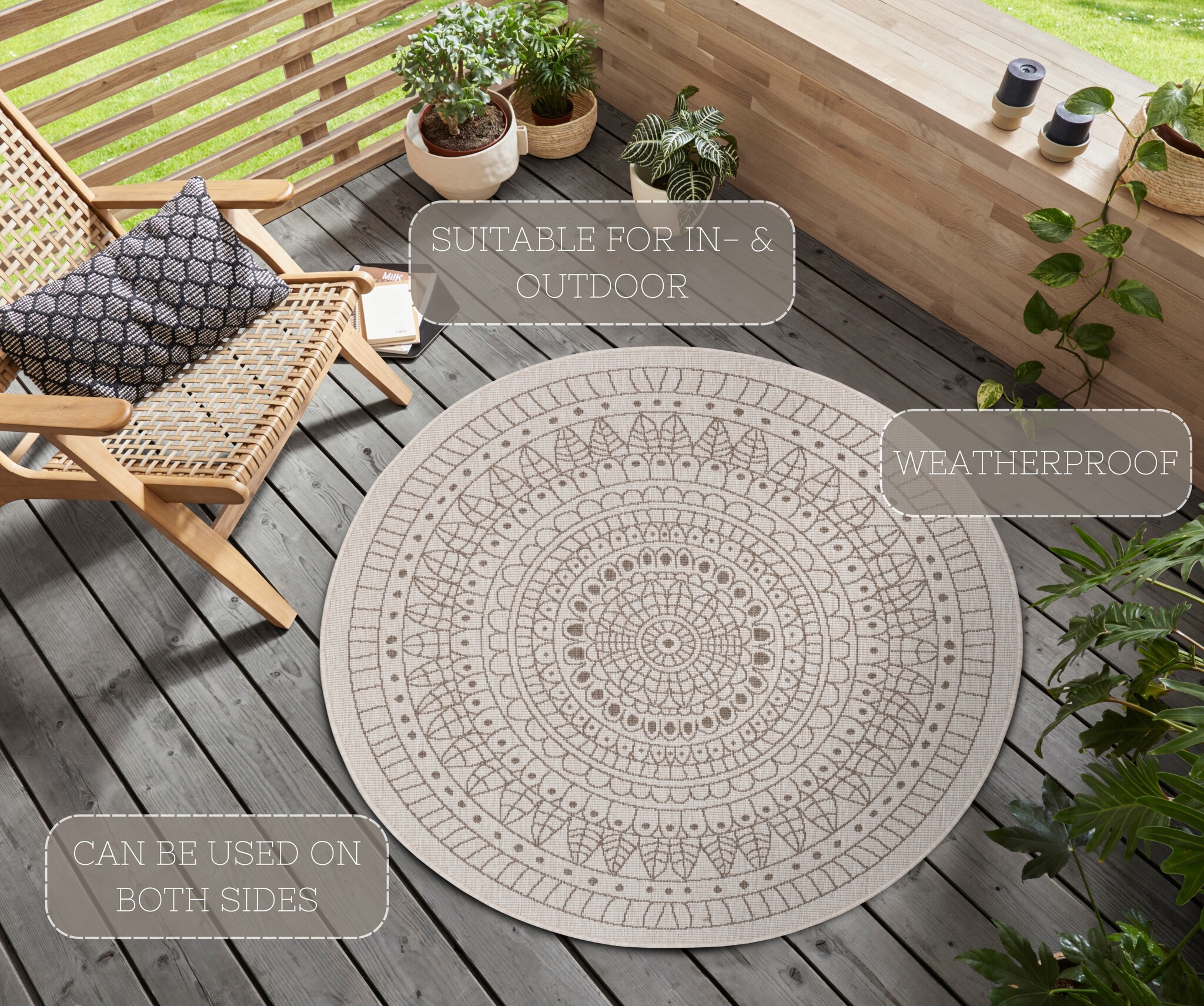 Buitenkleed Porto Rond Linnen Beige
