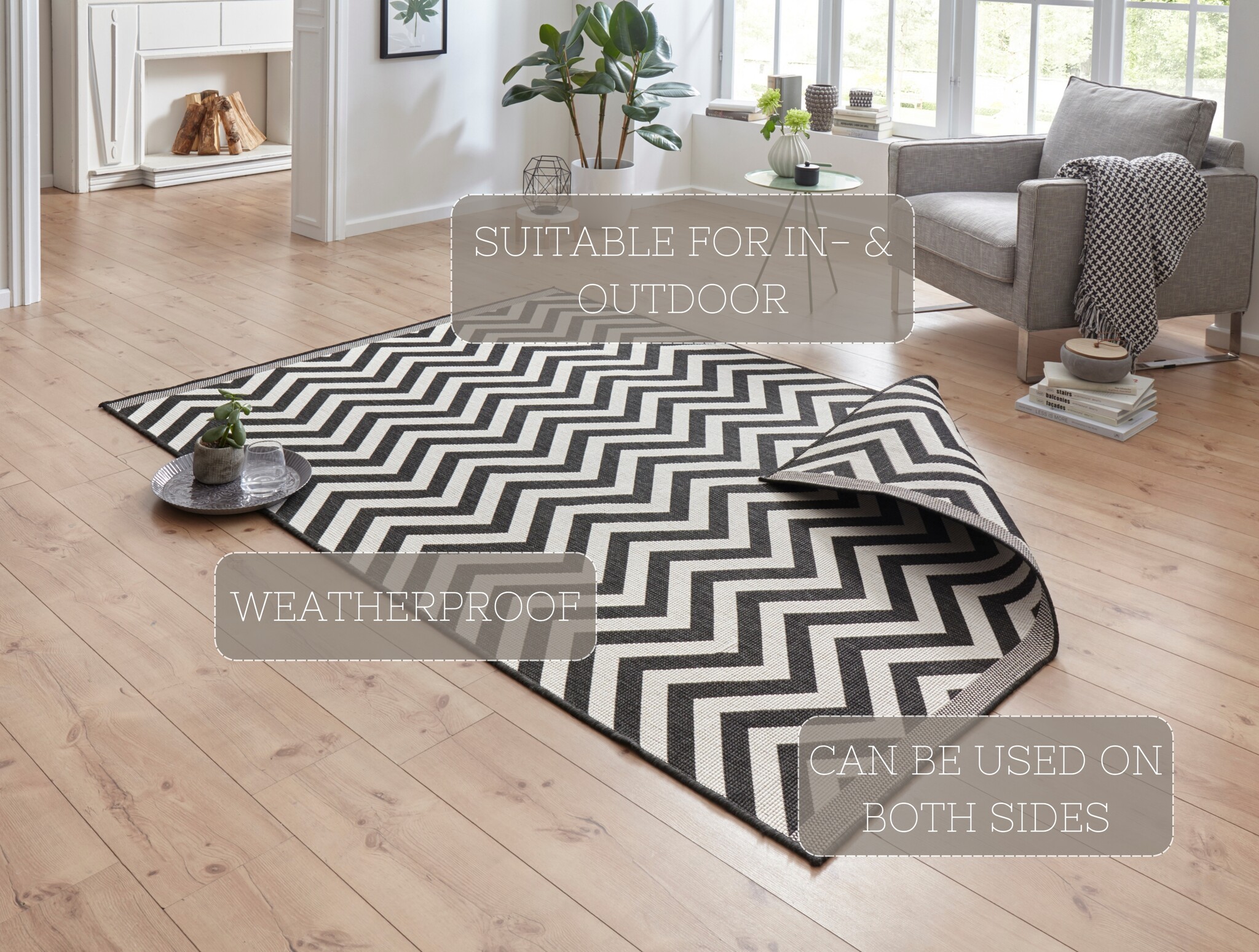Buitenkleed Palma Zwart Wit