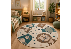 Kindervloerkleed Rond Animal Party Crème/Bruin