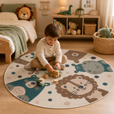 Kindervloerkleed Rond Animal Party Crème/Bruin