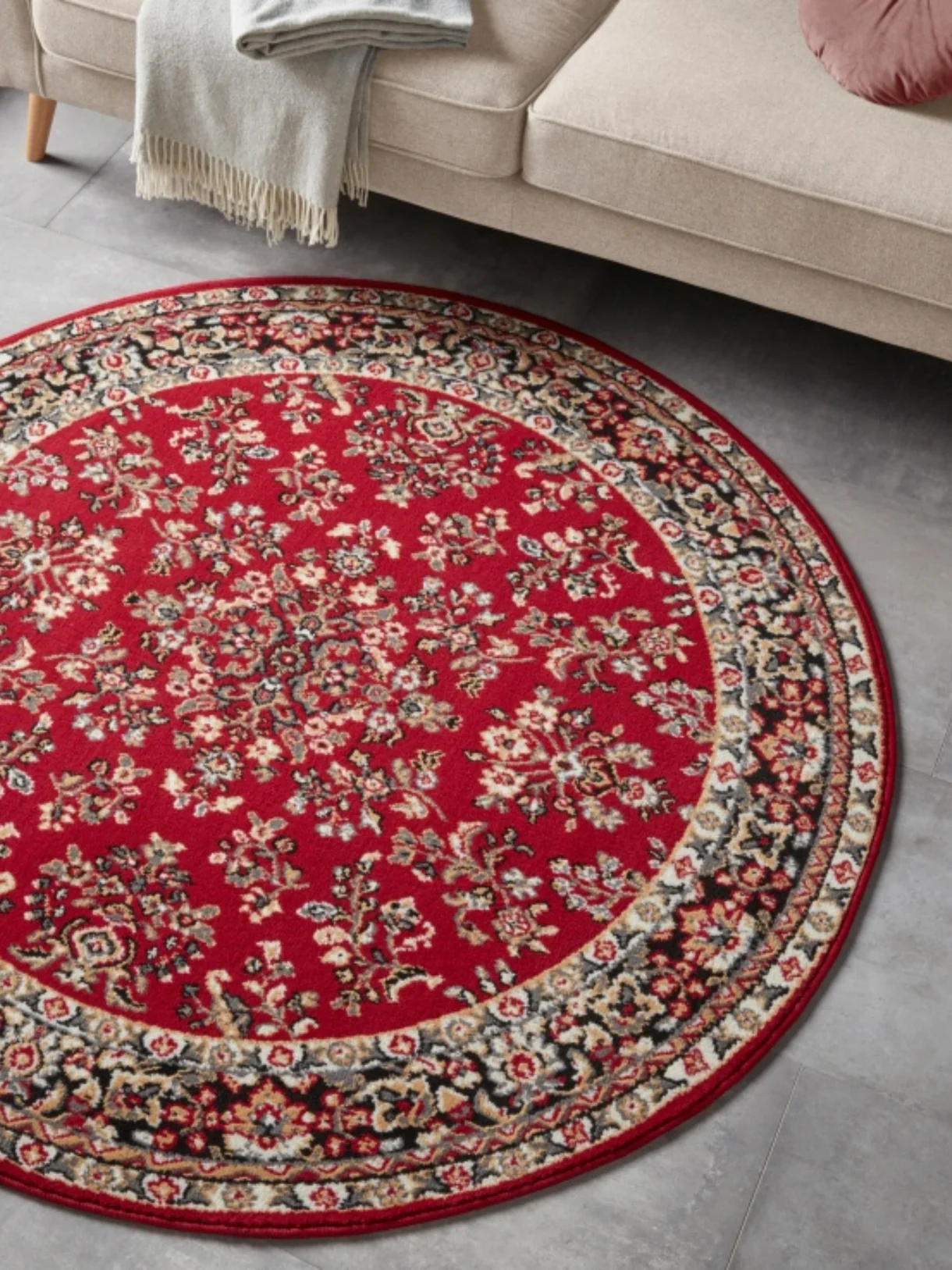 Rond Oosters Velours Vloerkleed Klassiek Rood