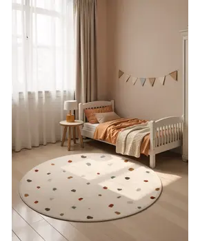 Kindervloerkleed Rond Funny Dots Creme Multikleur