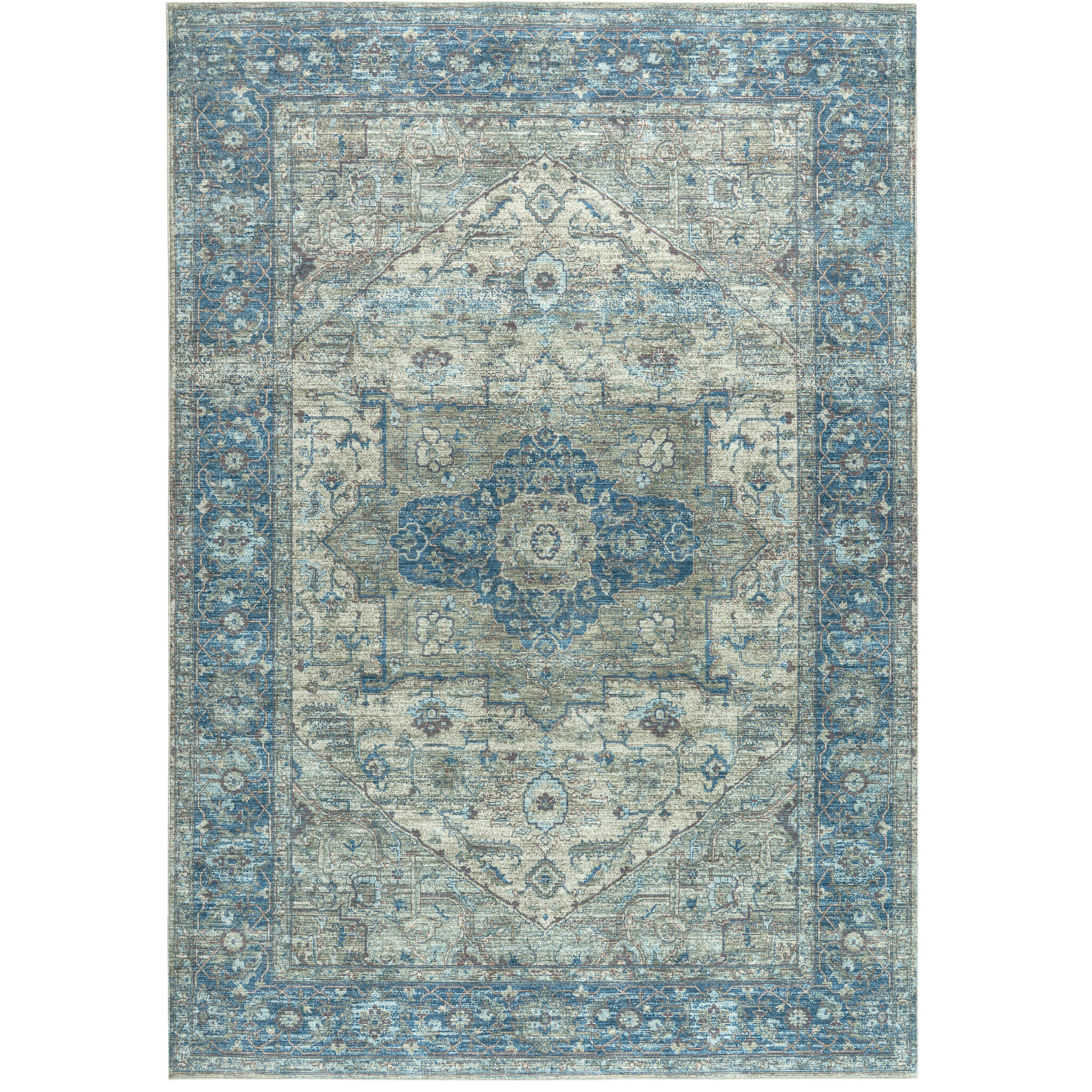 Vintage Vloerkleed Blue Oasis Blauw Groen Multi Wasbaar