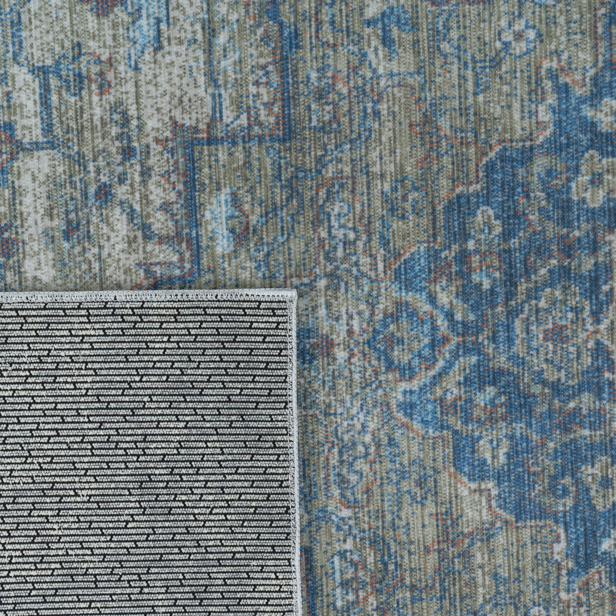 Vintage Vloerkleed Blue Oasis Blauw Groen Multi Wasbaar