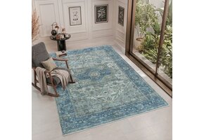 Vintage Vloerkleed Blue Oasis Blauw Groen Multi Wasbaar