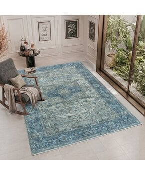 Vintage Vloerkleed Blue Oasis Blauw Groen Multi Wasbaar