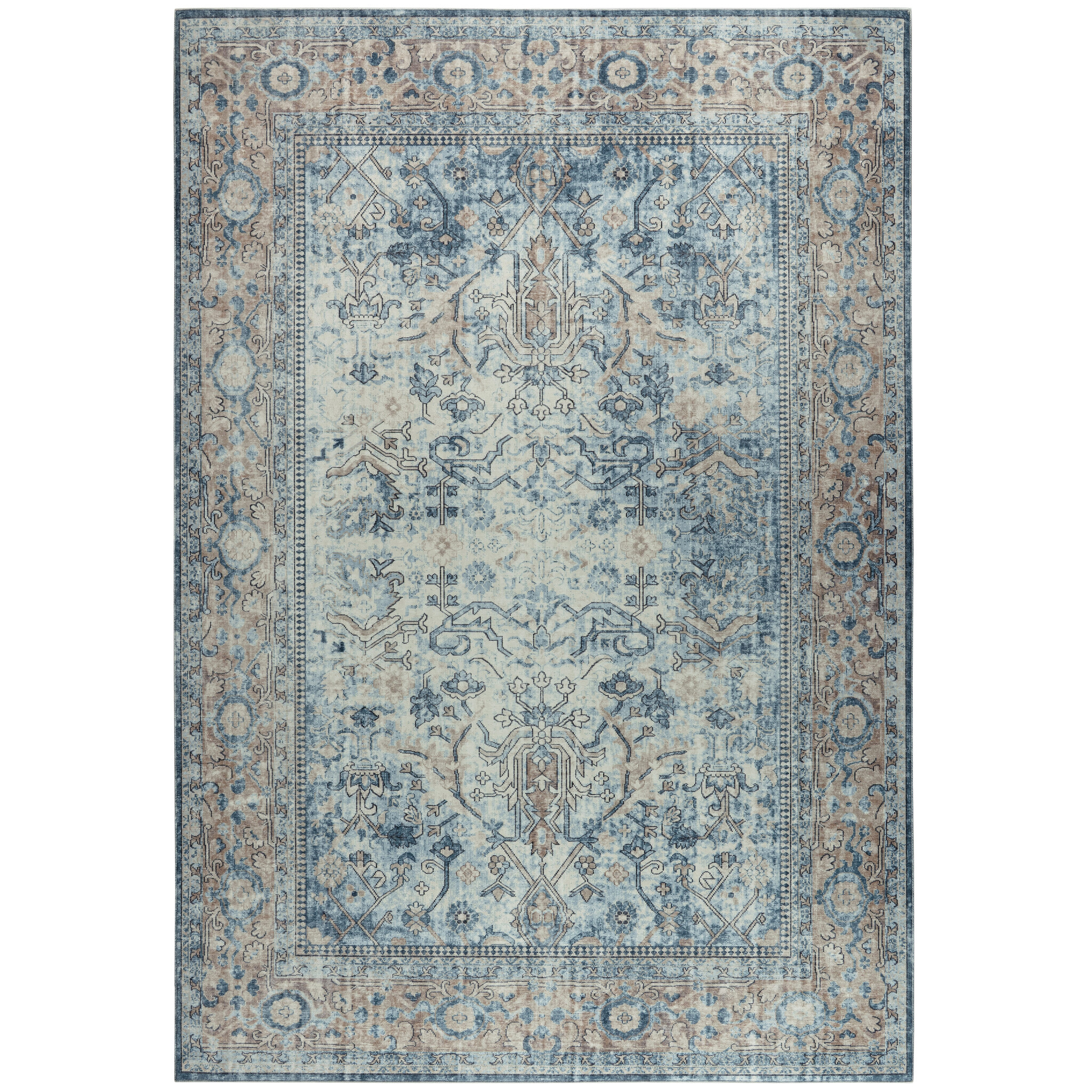 Vintage Vloerkleed Santorini Blauw Creme Multi Wasbaar