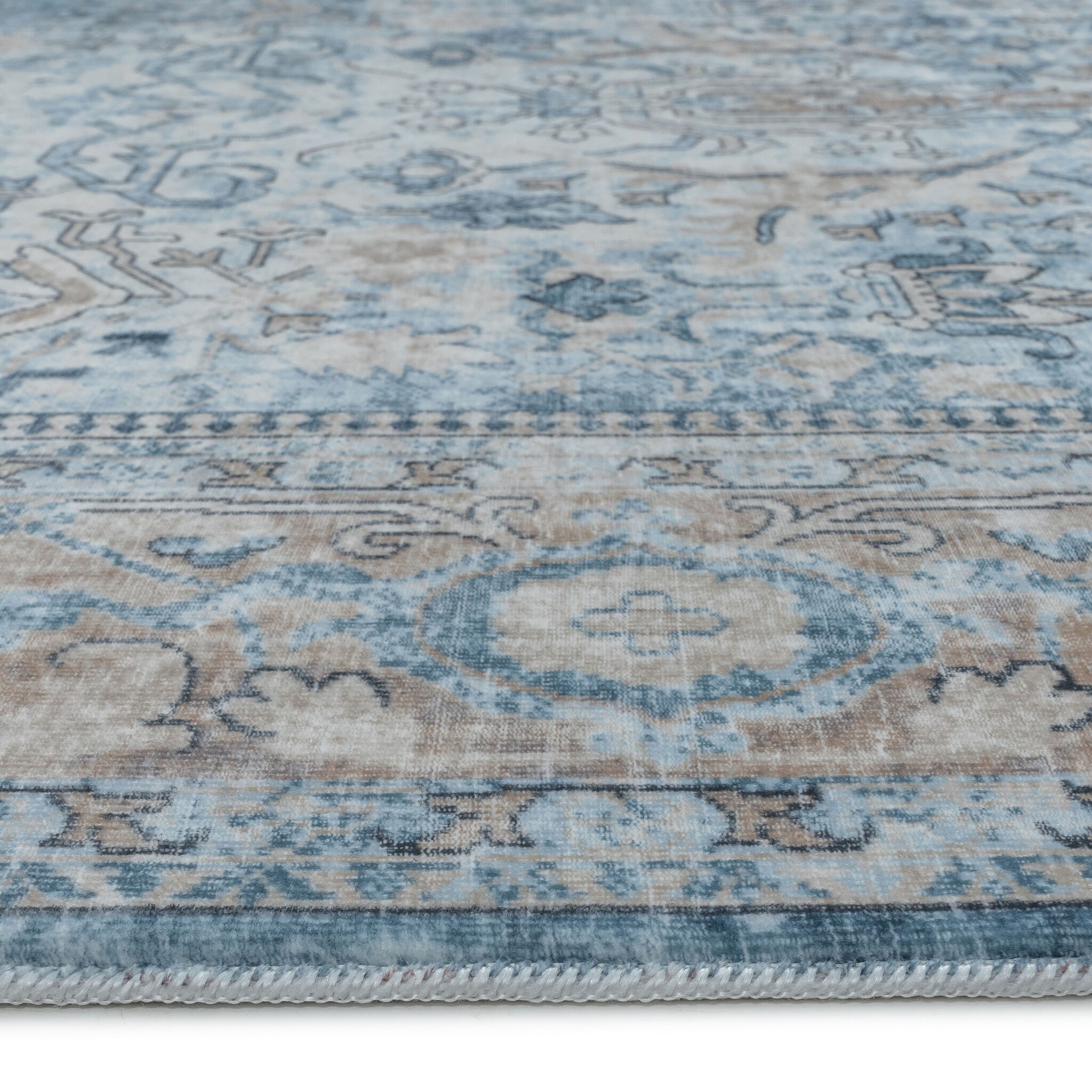 Vintage Vloerkleed Santorini Blauw Creme Multi Wasbaar