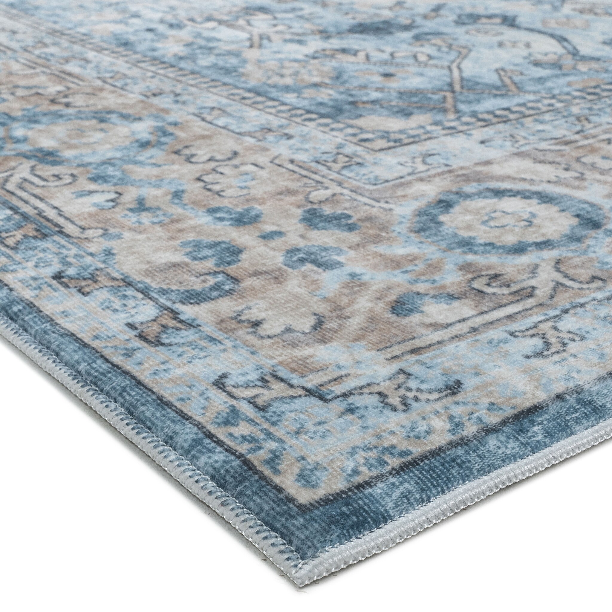 Vintage Vloerkleed Santorini Blauw Creme Multi Wasbaar