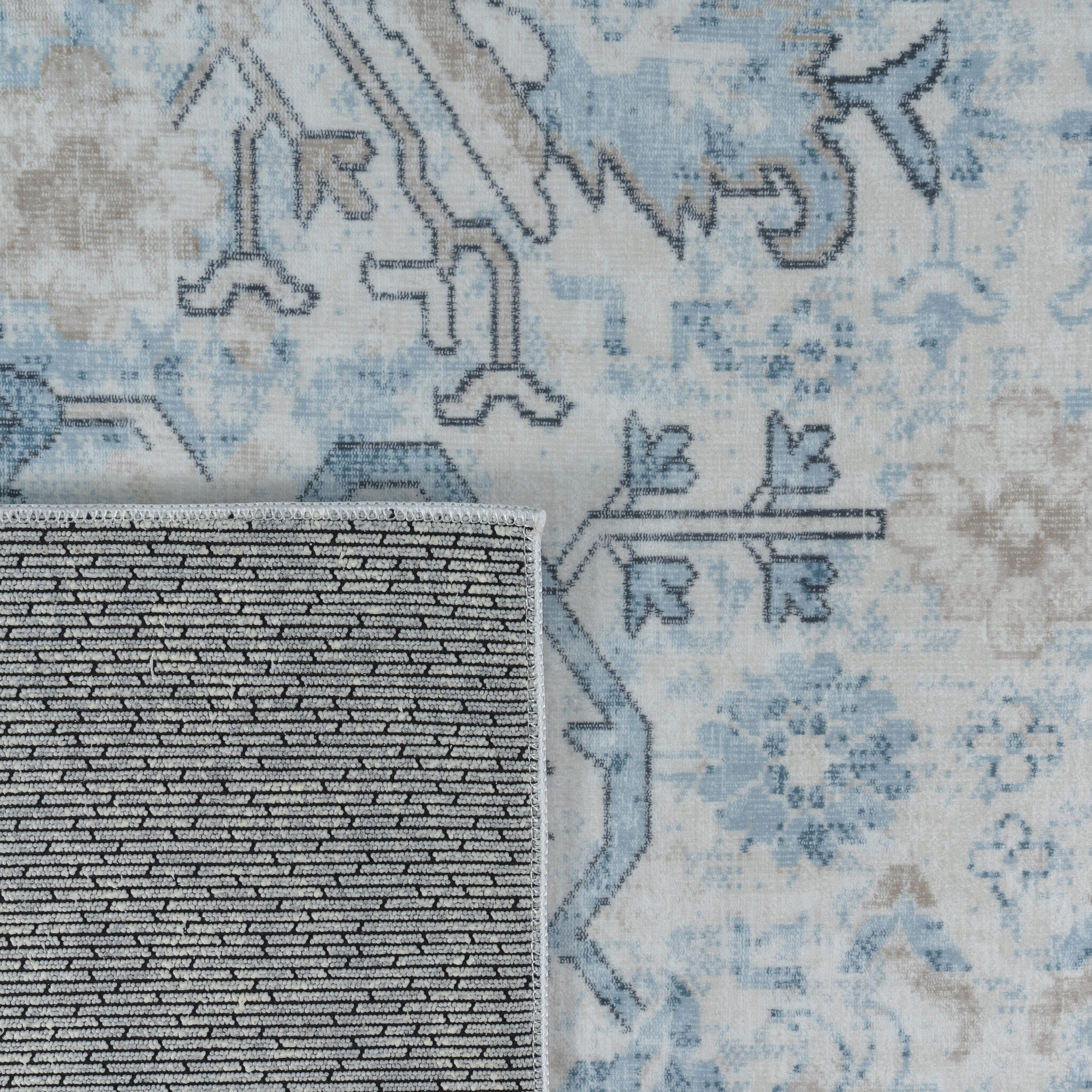 Vintage Vloerkleed Santorini Blauw Creme Multi Wasbaar
