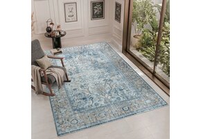 Vintage Vloerkleed Santorini Blauw Creme Multi Wasbaar