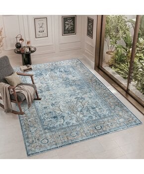 Vintage Vloerkleed Santorini Blauw Creme Multi Wasbaar