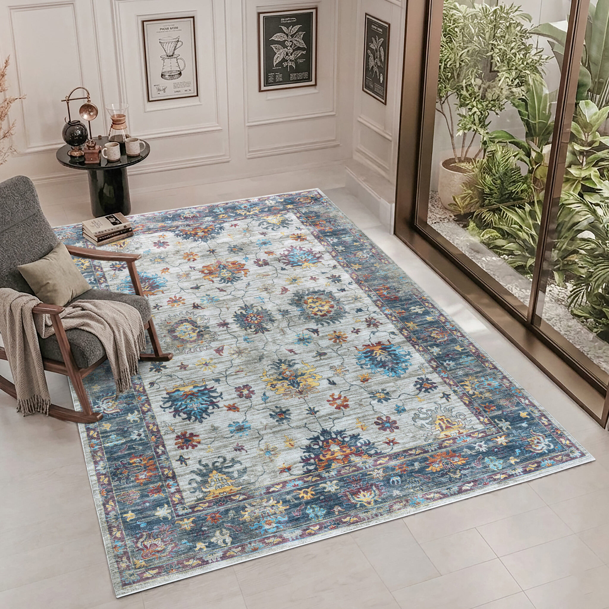 Vintage Vloerkleed Mystic Garden Creme Multi Wasbaar