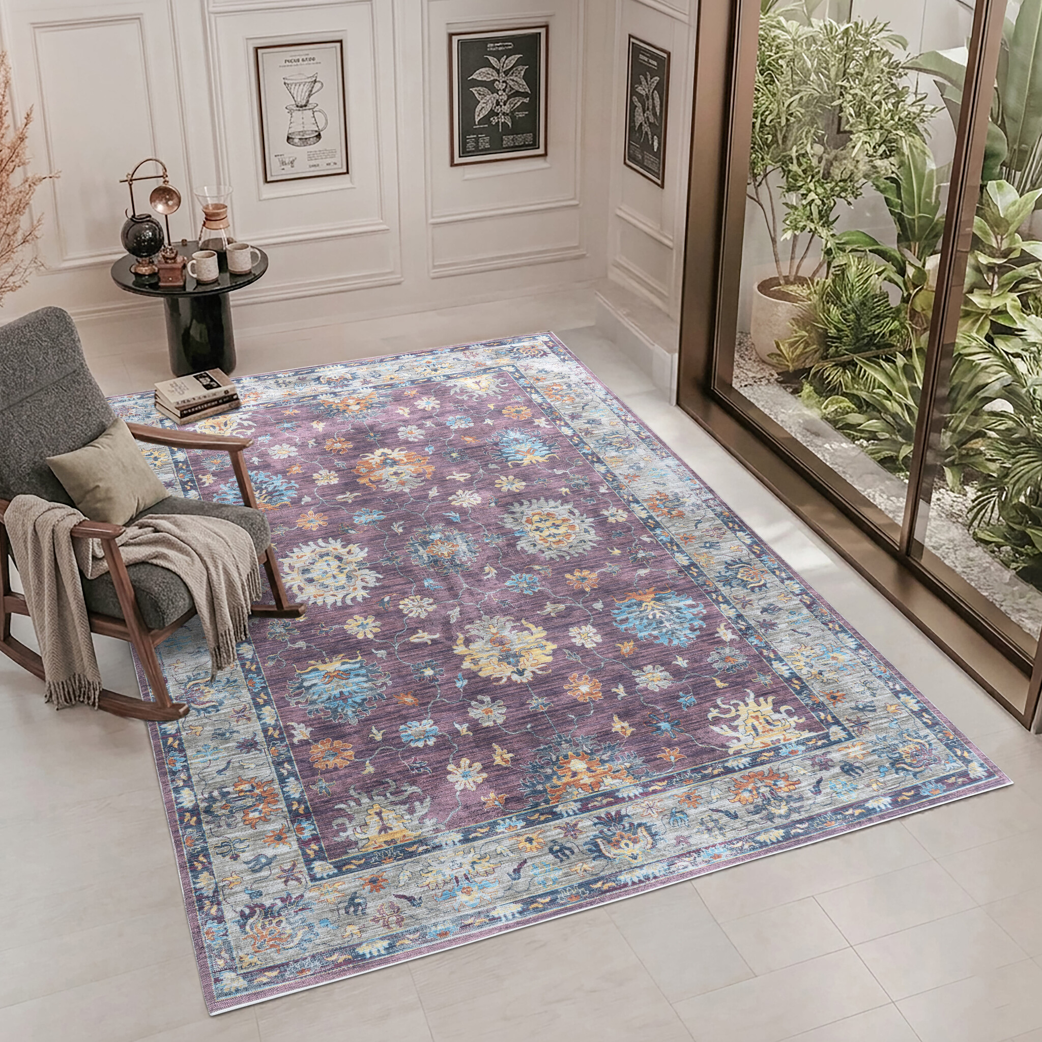 Vintage Vloerkleed Ruby Garden Roze Multi Wasbaar