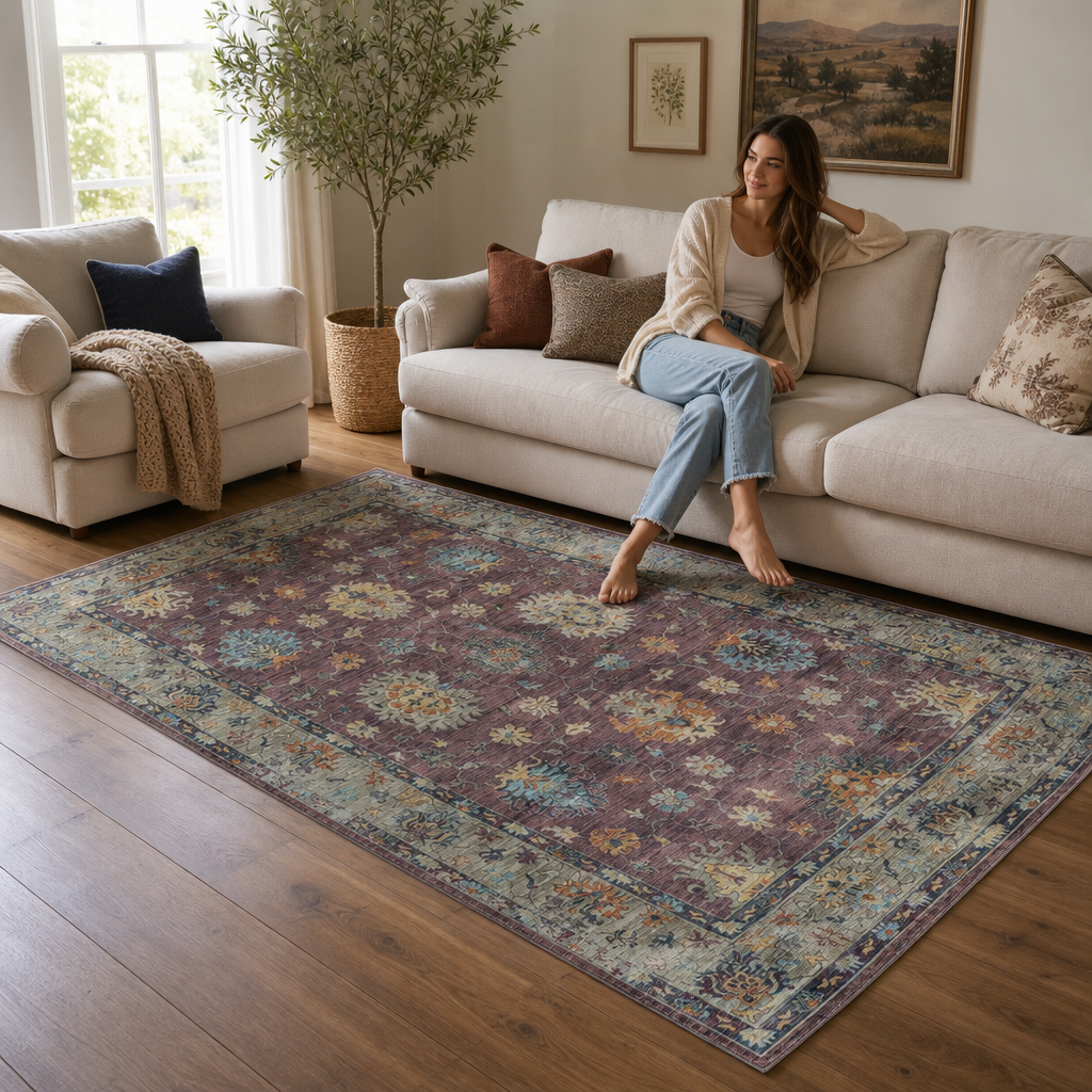 Vintage Vloerkleed Ruby Garden Roze Multi Wasbaar