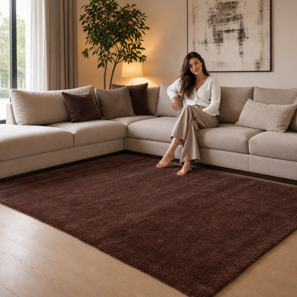 Comfy Premium - Luxe Effen Vloerkleed Wasbaar Uni Bruin