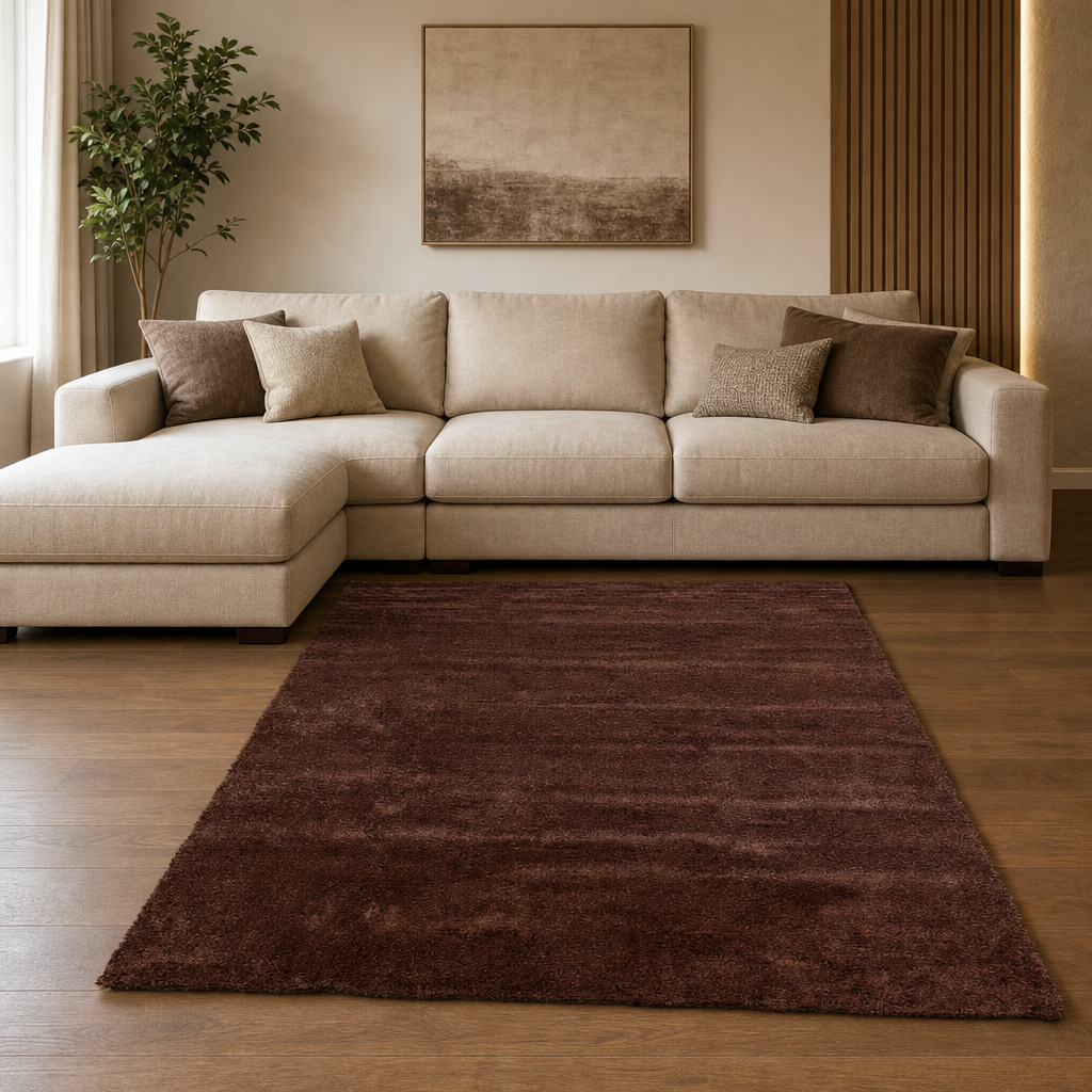 Comfy Premium - Luxe Effen Vloerkleed Wasbaar Uni Bruin