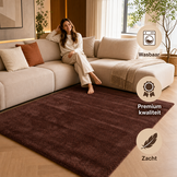 Comfy Premium - Luxe Effen Vloerkleed Wasbaar Uni Bruin