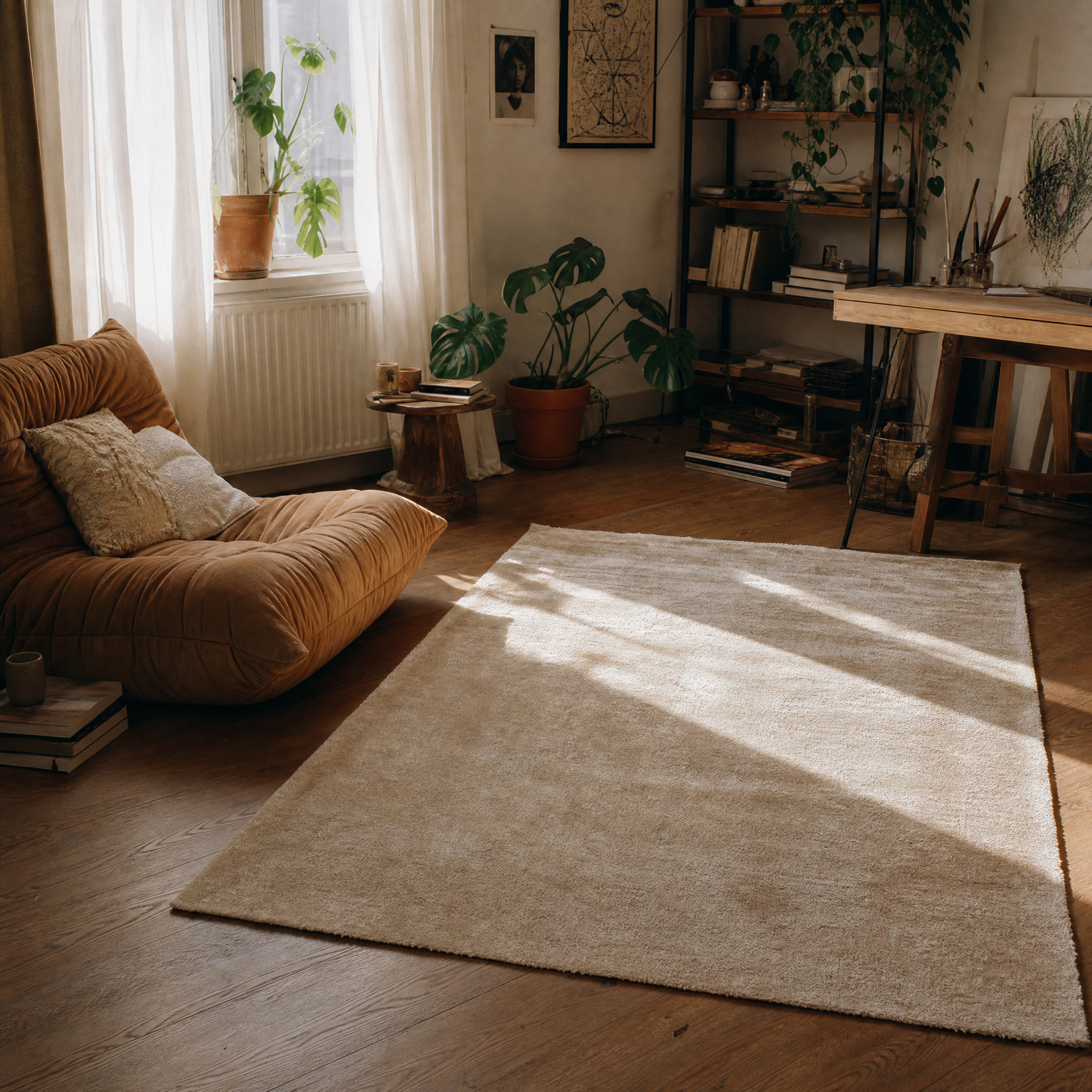 Comfy Premium - Luxe Effen Vloerkleed Wasbaar Uni Beige