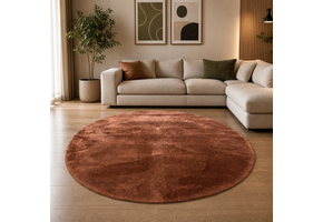 Comfy Premium - Rond Luxe Effen Vloerkleed Wasbaar Uni Terra