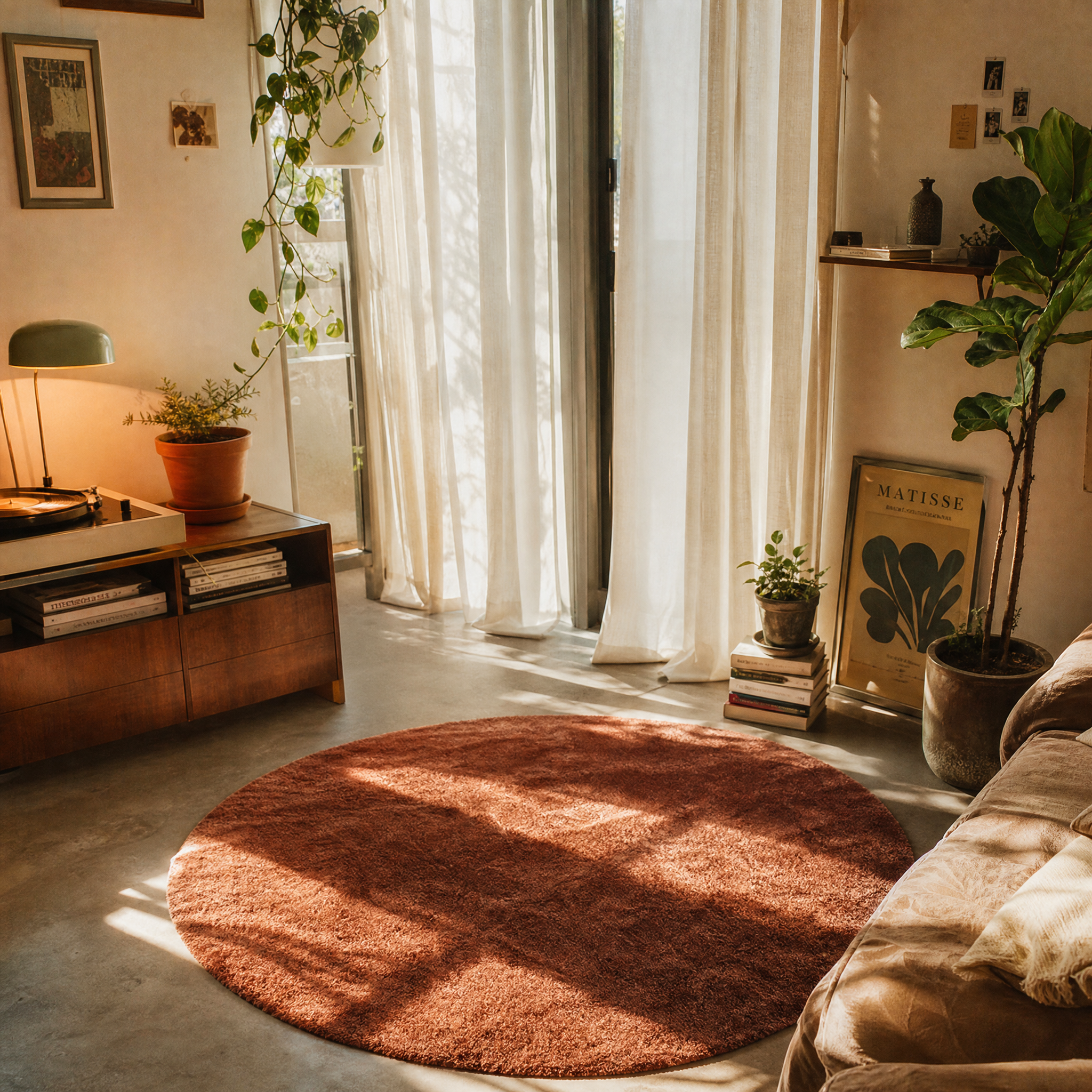 Comfy Premium - Rond Luxe Effen Vloerkleed Wasbaar Uni Terra