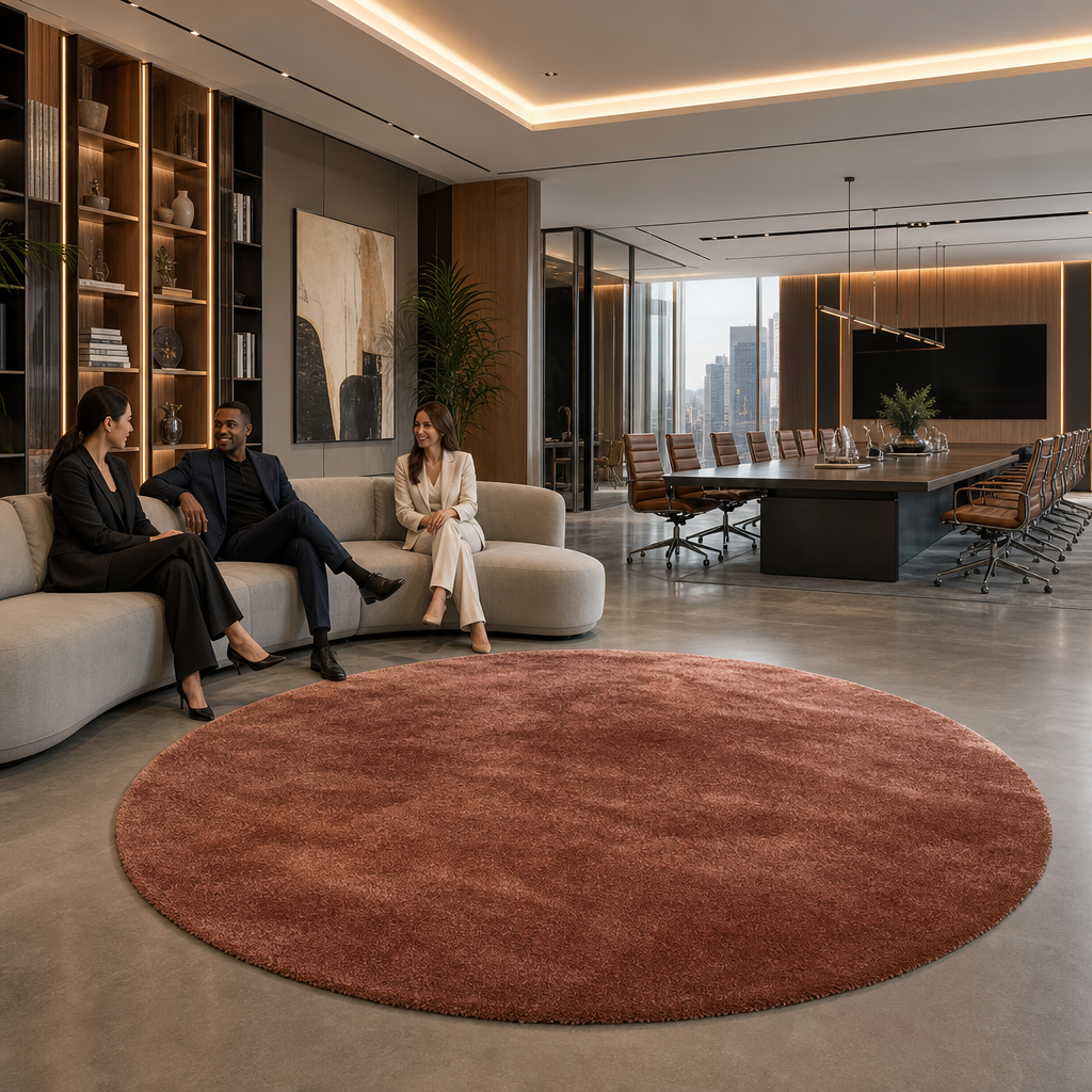 Comfy Premium - Rond Luxe Effen Vloerkleed Wasbaar Uni Terra