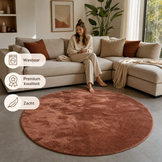 Comfy Premium - Rond Luxe Effen Vloerkleed Wasbaar Uni Terra
