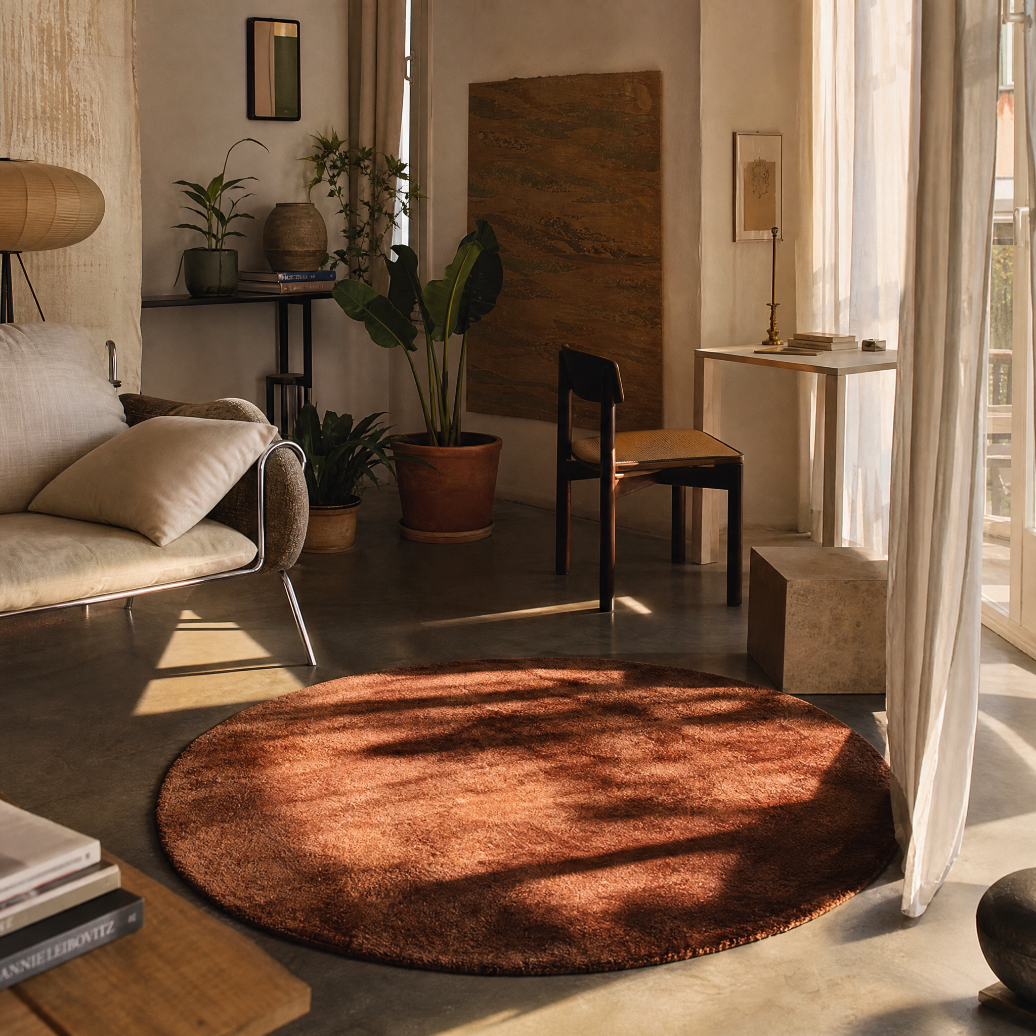 Comfy Premium - Rond Luxe Effen Vloerkleed Wasbaar Uni Terra