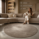 Comfy Premium - Rond Luxe Effen Vloerkleed Wasbaar Uni Taupe