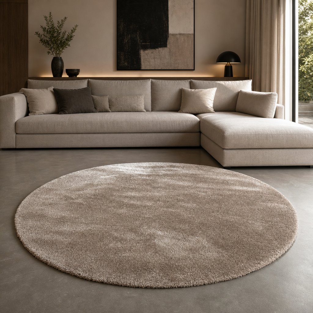Comfy Premium - Rond Luxe Effen Vloerkleed Wasbaar Uni Beige