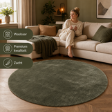 Comfy Premium - Rond Luxe Effen Vloerkleed Wasbaar Uni Groen