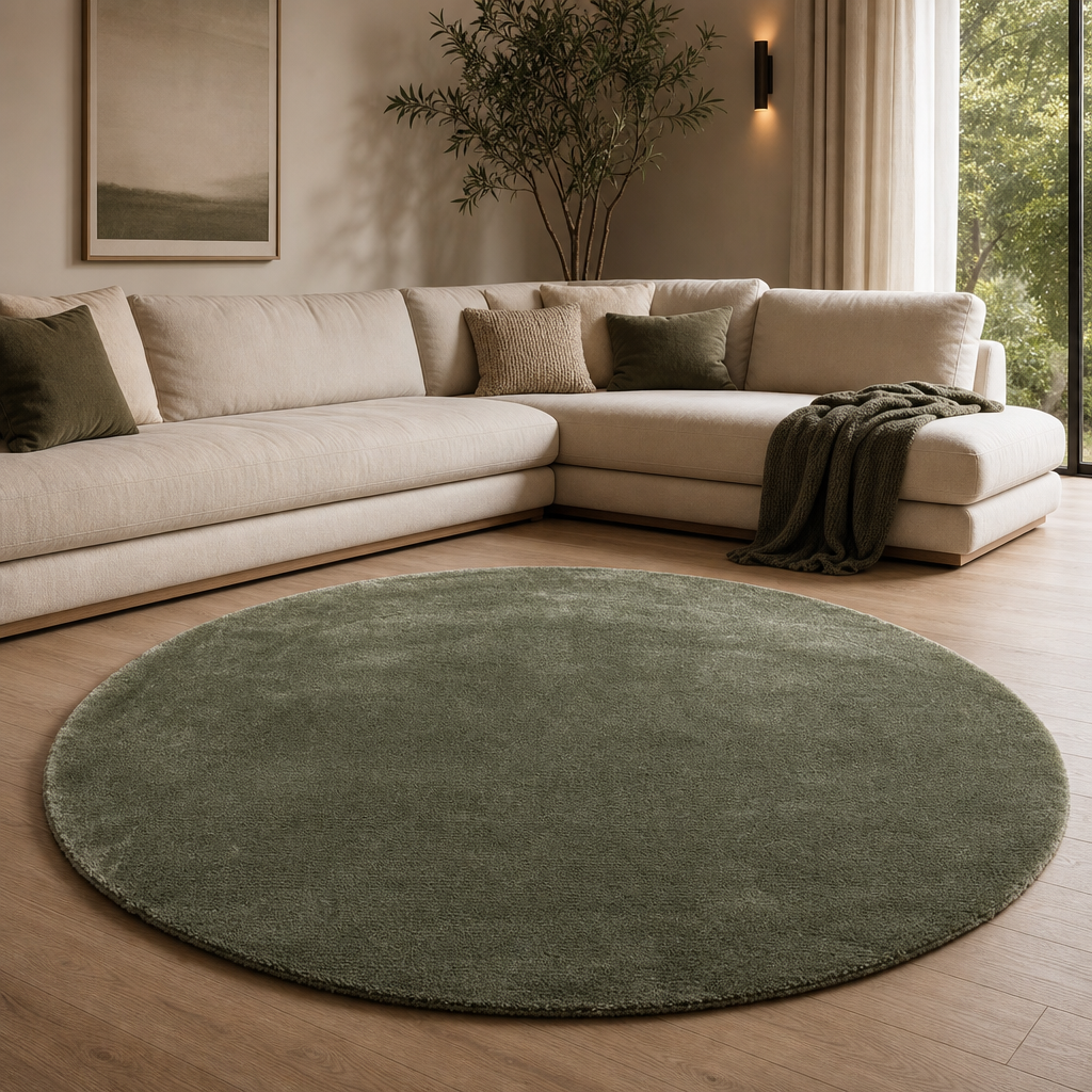 Comfy Premium - Rond Luxe Effen Vloerkleed Wasbaar Uni Groen